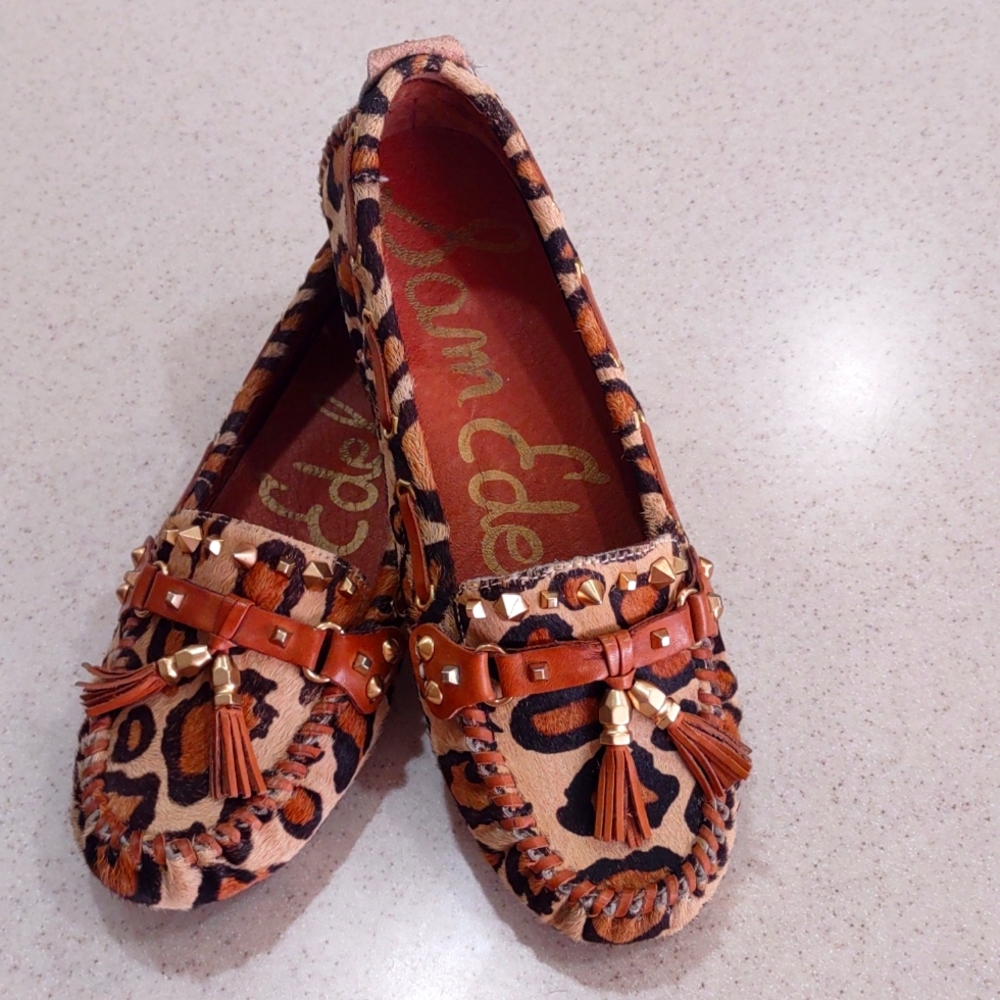 Sam Edelman Leopard Print Tassel Moccasins - Tan, Brown, Black